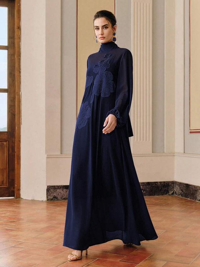 navy blue embroidered middle eastern style long dress