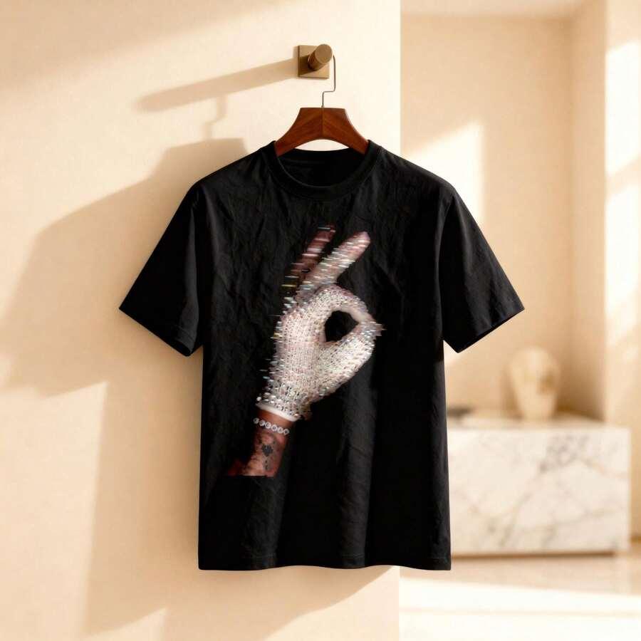 black cotton graphic print crew neck t-shirt