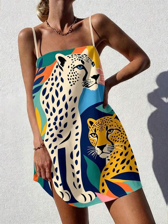 vaclyn women's animal print casual vacation date slip dress