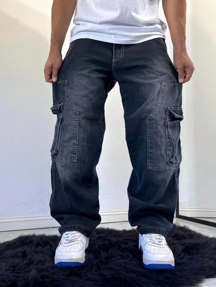 men's loose fit ombre grey denim cargo jeans