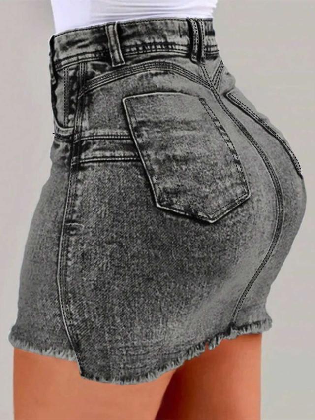 high waisted acid wash denim mini skirt