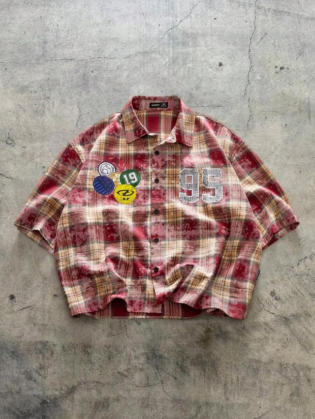 axepeak men's loose plaid short sleeve woven shirt