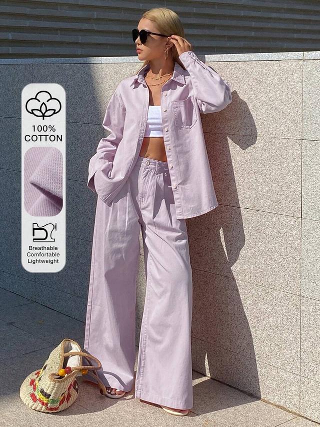 dazy women's collared loose shirt and straight-leg pants casual suit