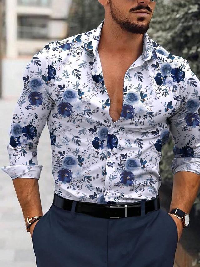floral graphic print long sleeve casual shirt