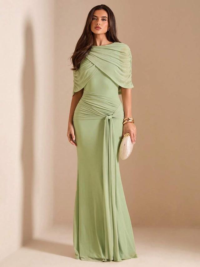 sage green draped jersey maxi dress