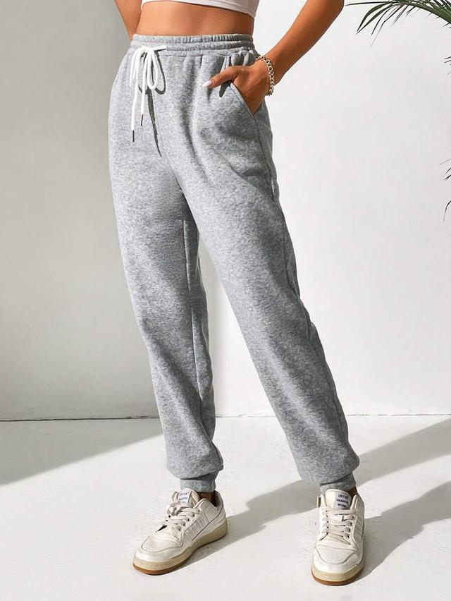 grey drawstring waist slant pocket sweatpants