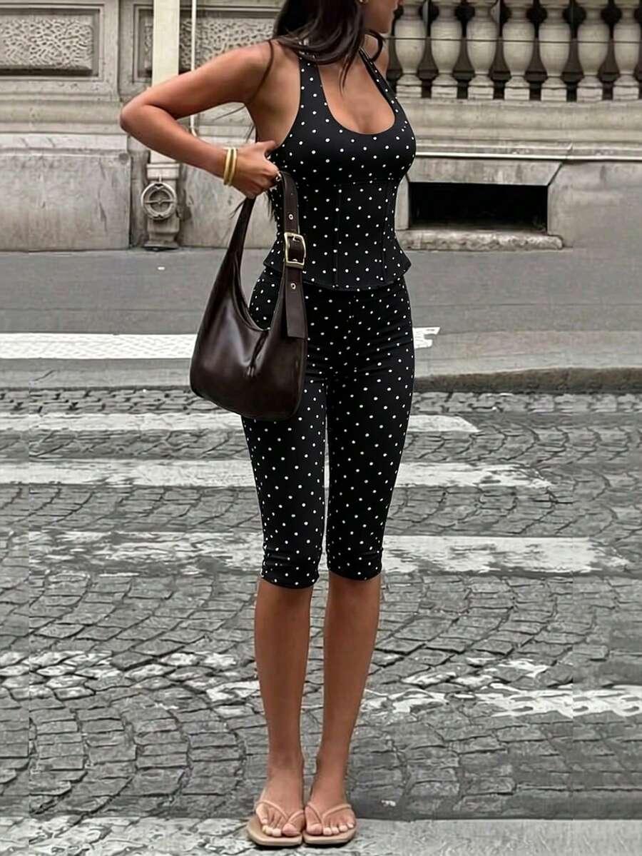 polka dot halter camisole top and matching capri pants