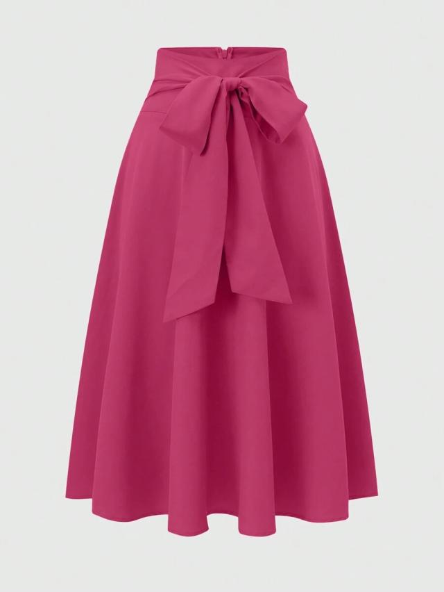 solid high waist belted flare skirt