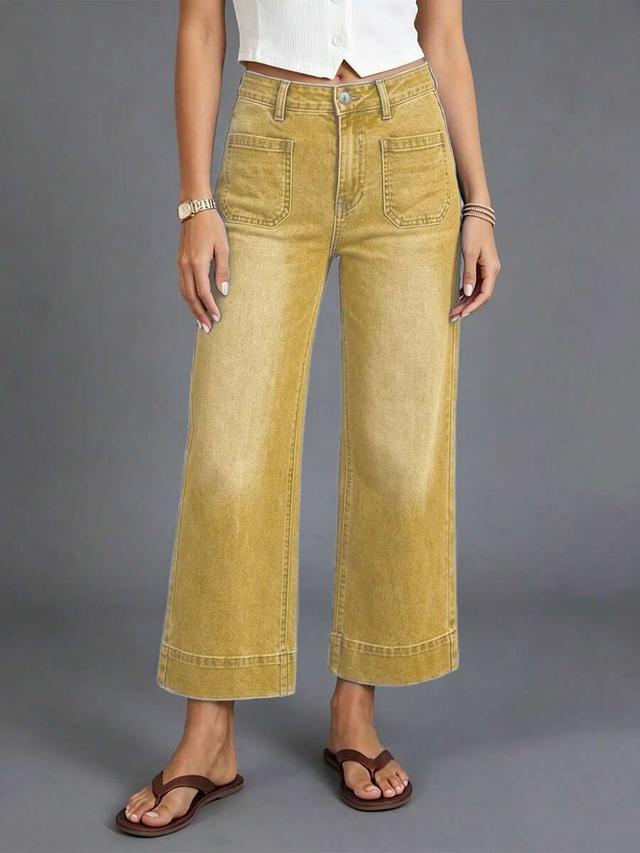washed yellow capri length denim jeans