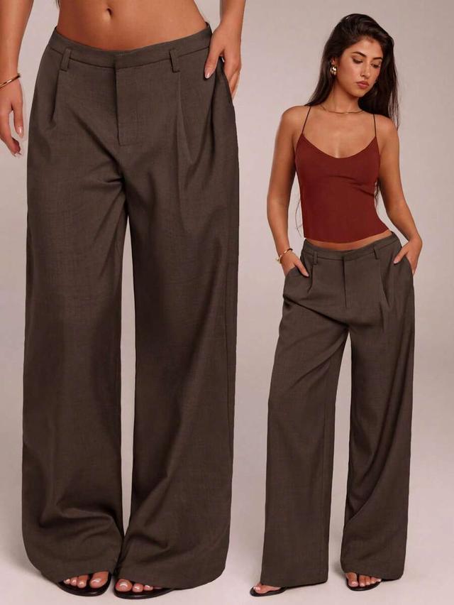 grey brown wide leg office dress pants
