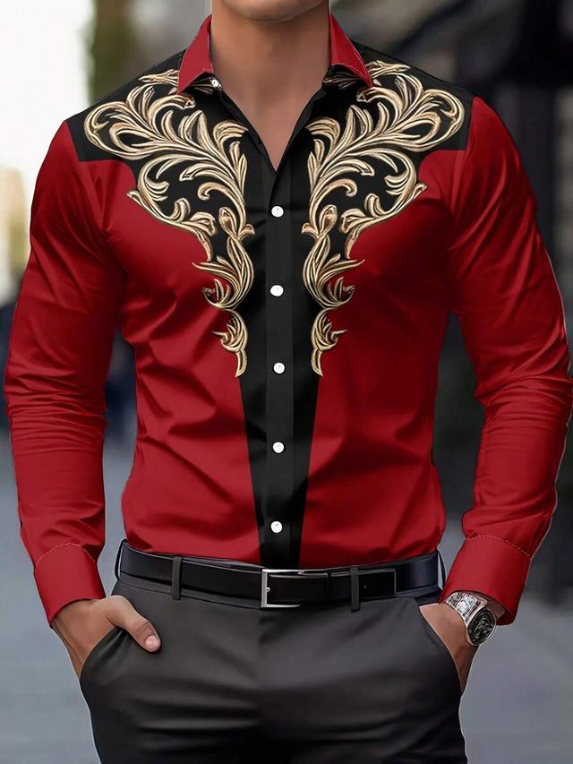 red and black western floral print button-down shirt