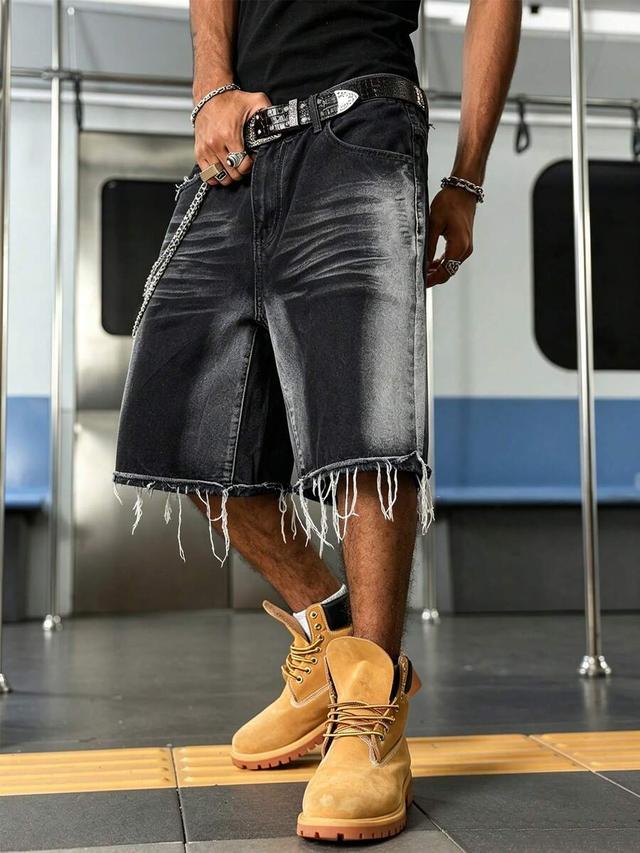 manfinity emrg black frayed hem denim shorts