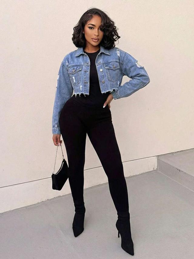 alexandranx casual distressed cut-off denim jacket