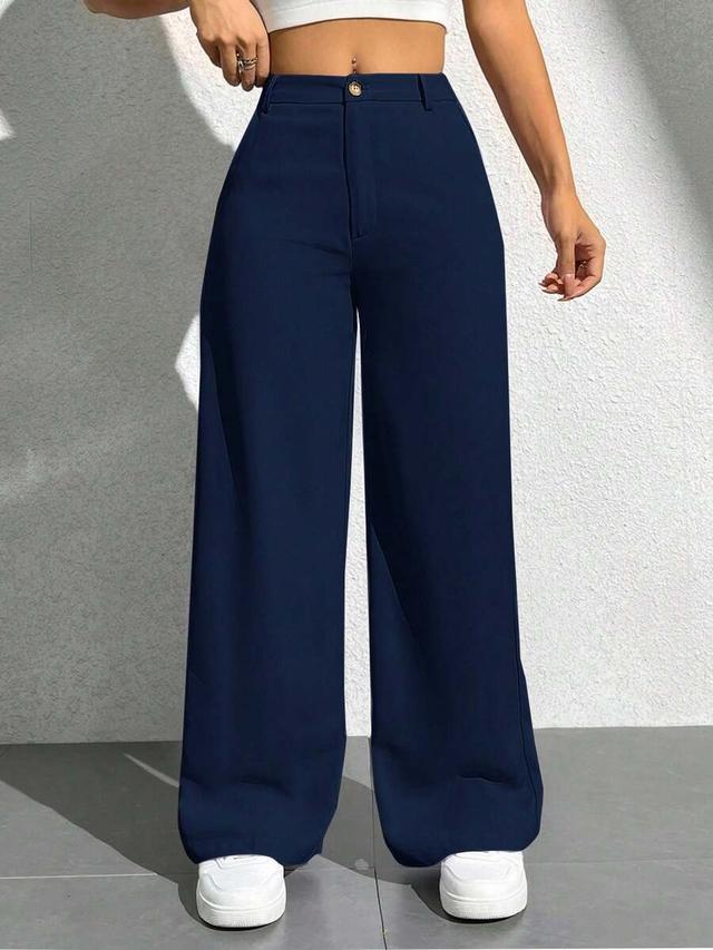 navy blue casual wide leg trousers