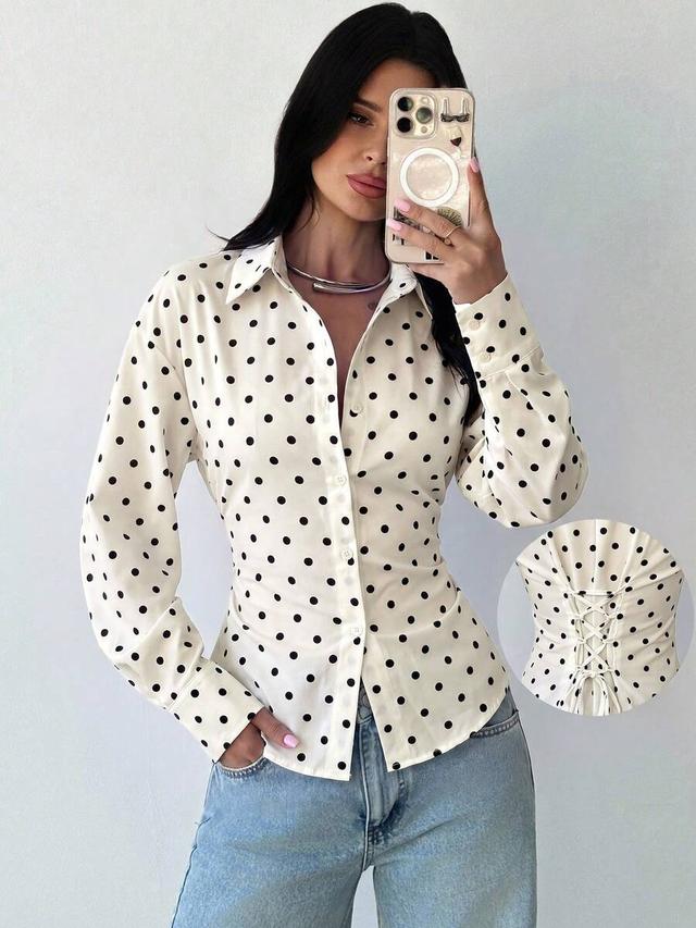 polka dot long sleeve shirt with corset back