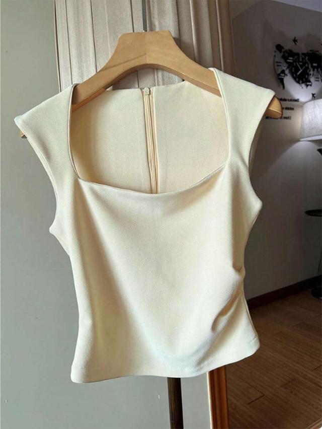 cream pleated waist zip back tank top