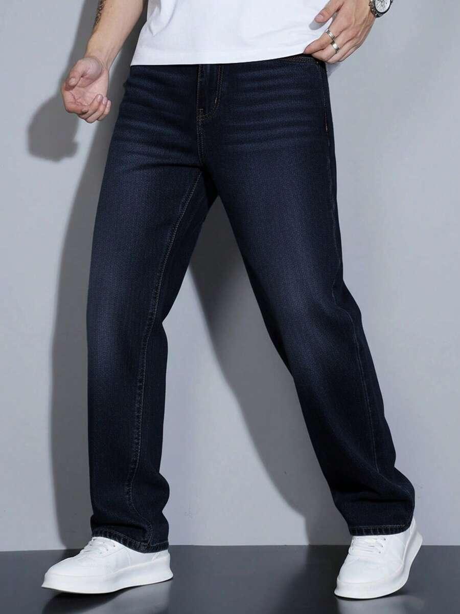 dark wash straight leg denim jeans
