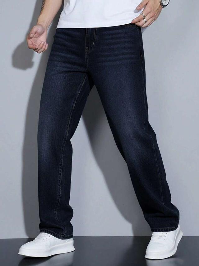 dark wash straight leg denim jeans