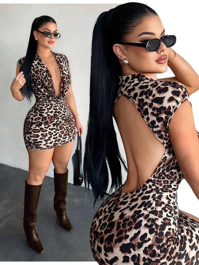 leopard print backless elegant mini dress