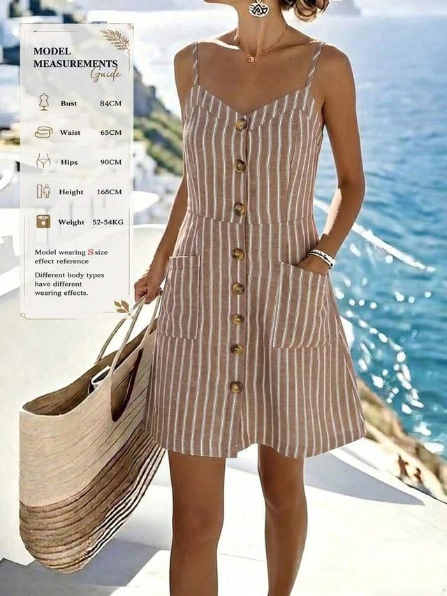 breezaya women's striped sleeveless v-neck button-front casual dress