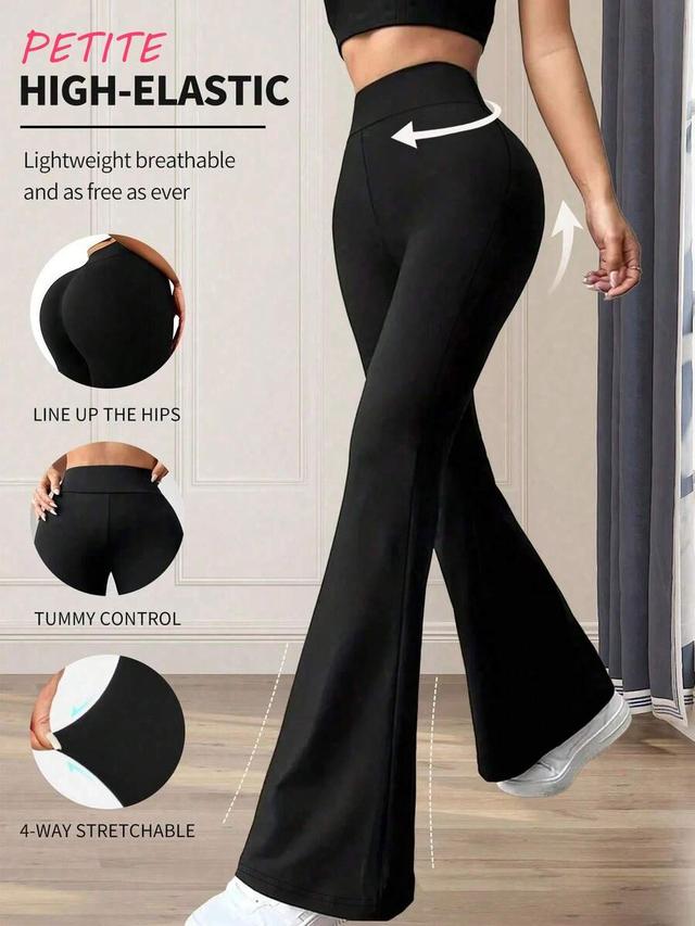 petite women's solid black high waist flare pants