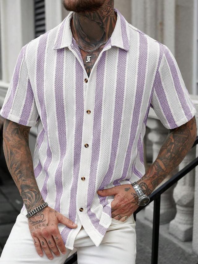 men's short sleeve striped button up shirt