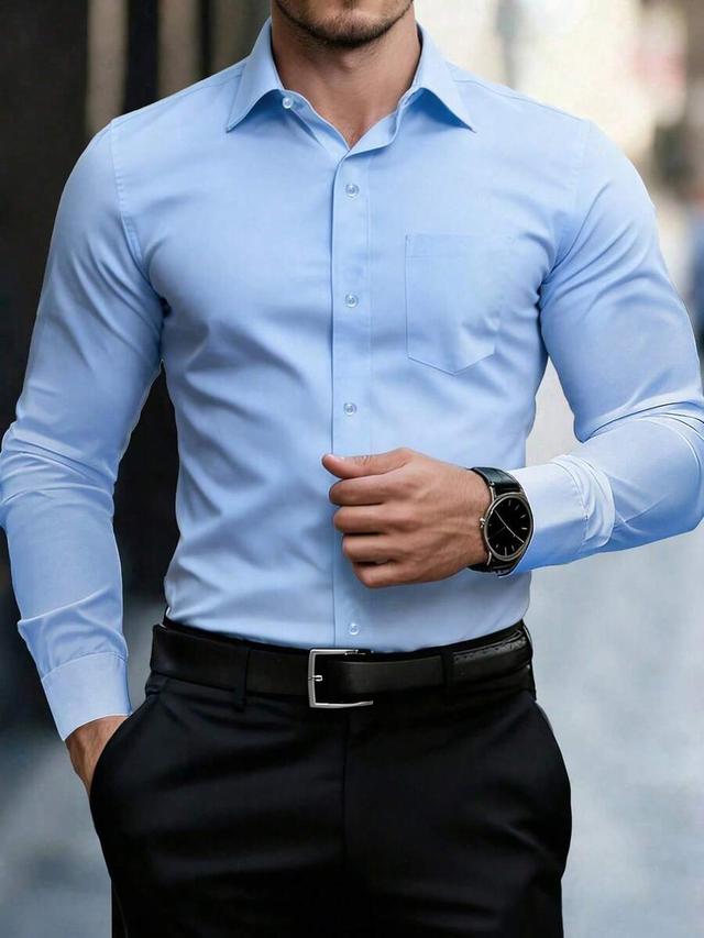 light blue cotton business long sleeve shirt