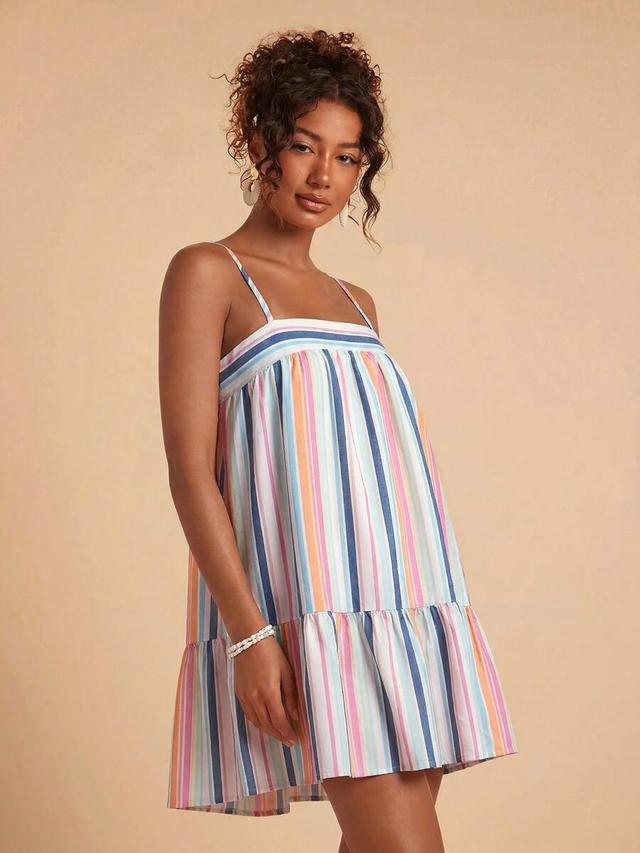 striped ruffle hem vacation dress