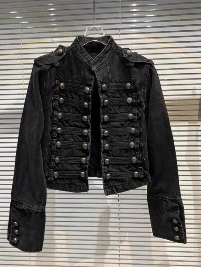 black denim military style cropped jacket