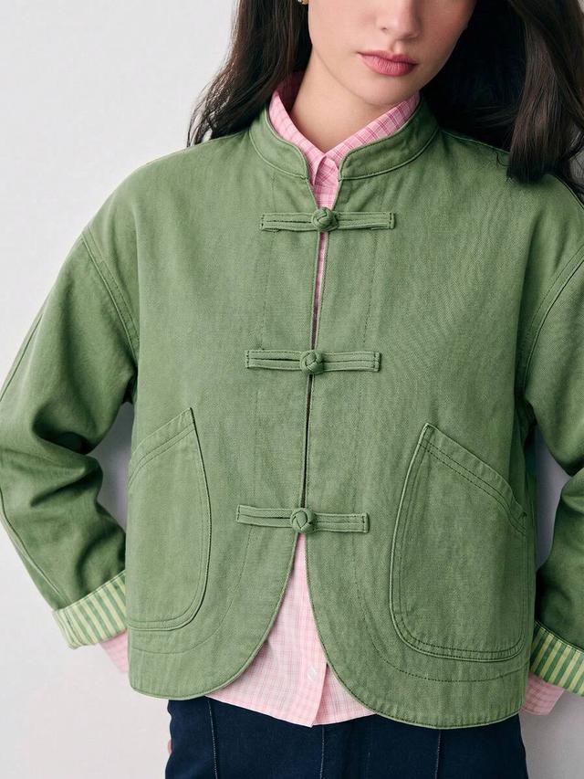 olive green cotton canvas frog button jacket