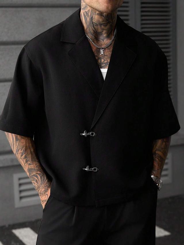 solid black notch lapel casual travel shirt