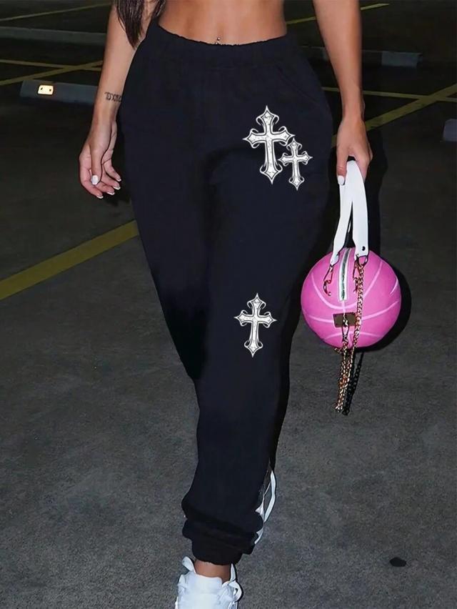 black cross print cotton fleece sweatpants