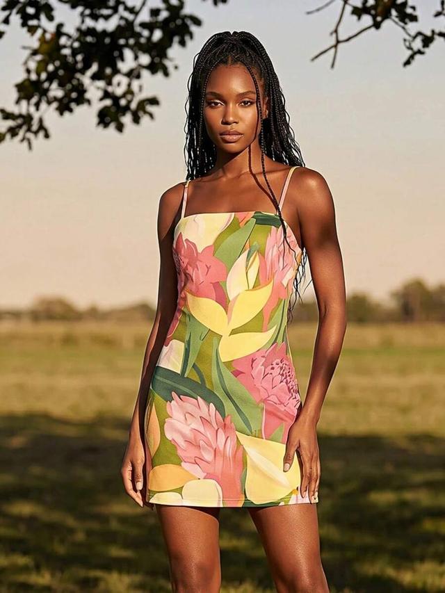 cajuni women's floral print spaghetti strap mini dress