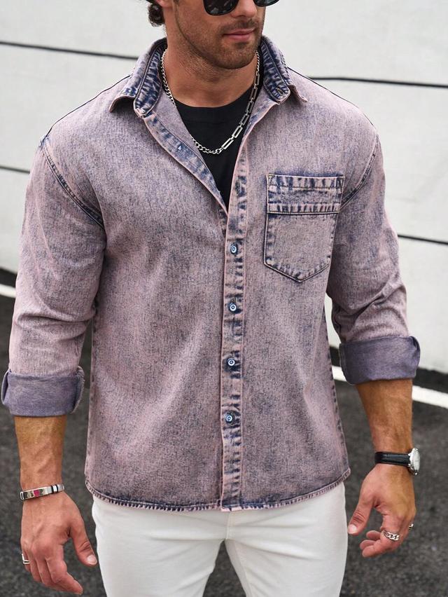 loose fit pink distressed snow wash denim shirt