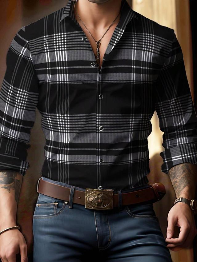 men's classic plaid long sleeve button-down shirt