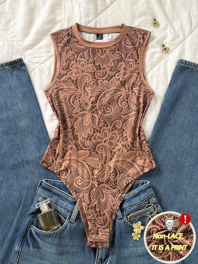 floral print round-neck camisole bodysuit