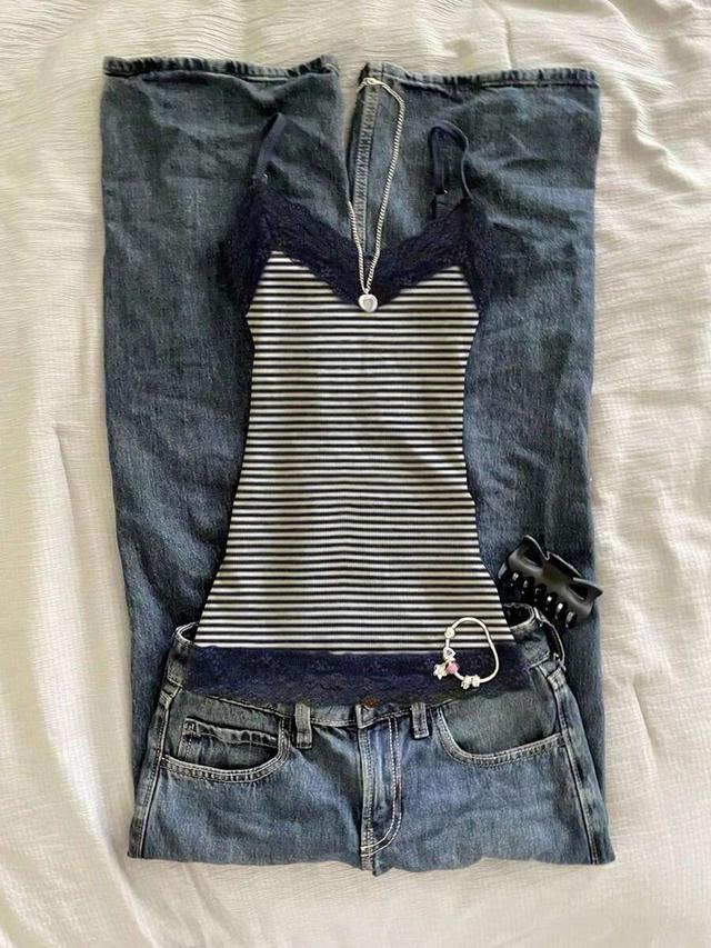 lace patchwork striped slim fit camisole
