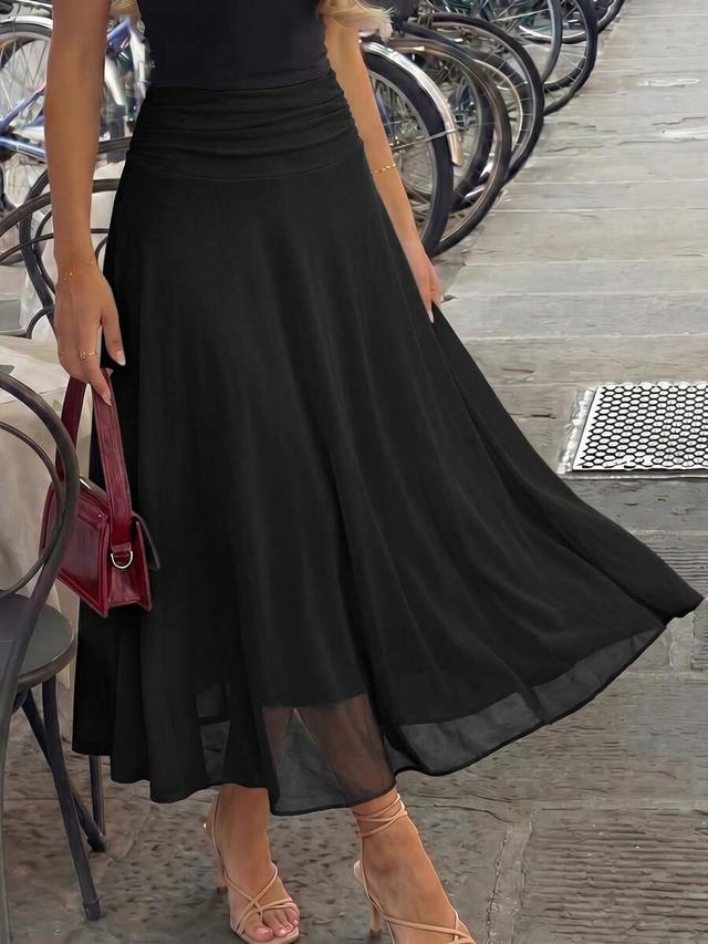 elegant black chiffon midi a-line swing skirt