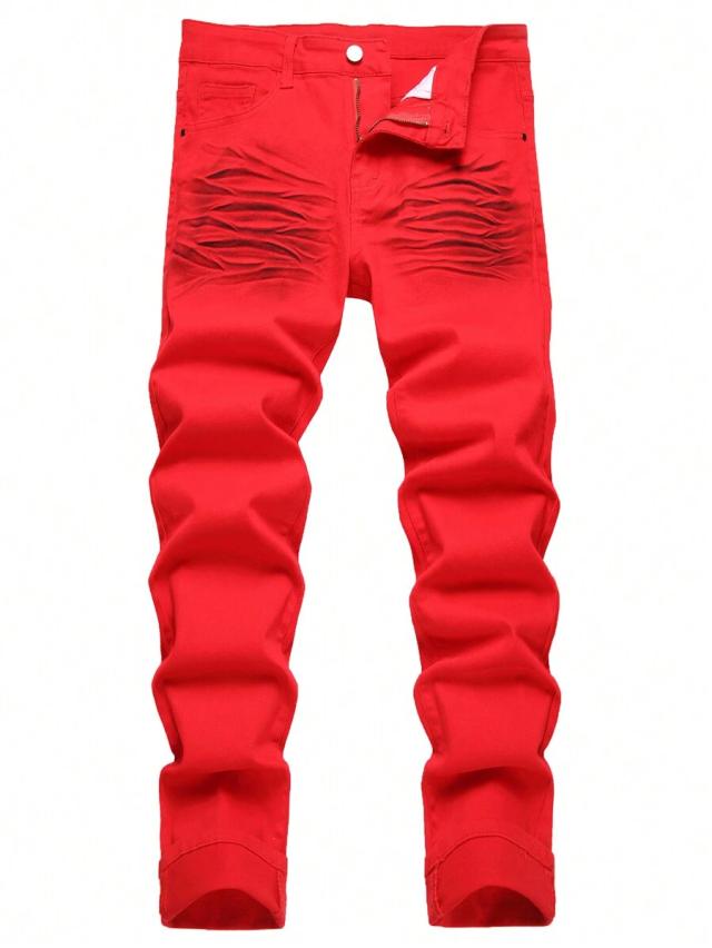 men's red stretch denim casual fashion jeans