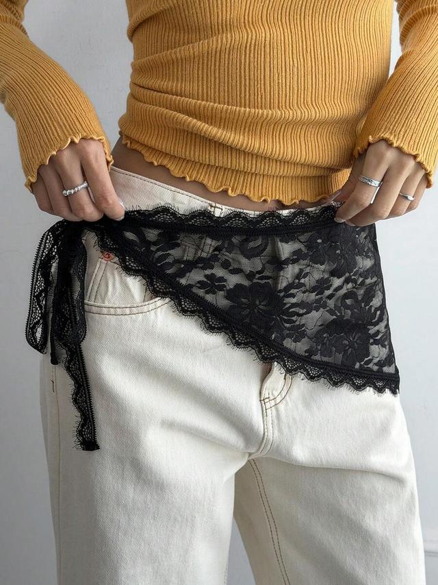 black lace waist tie-up skirt