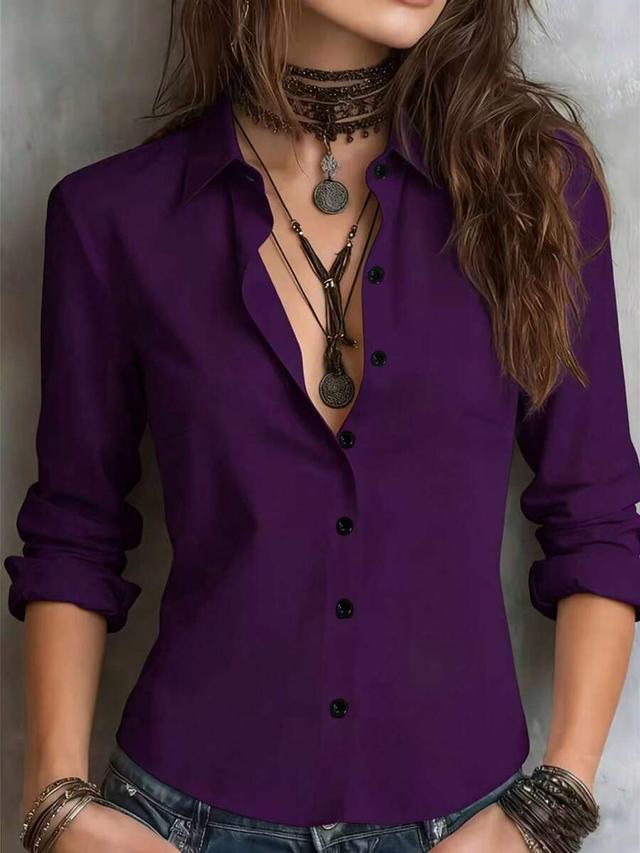 solid purple long sleeve button down collared shirt