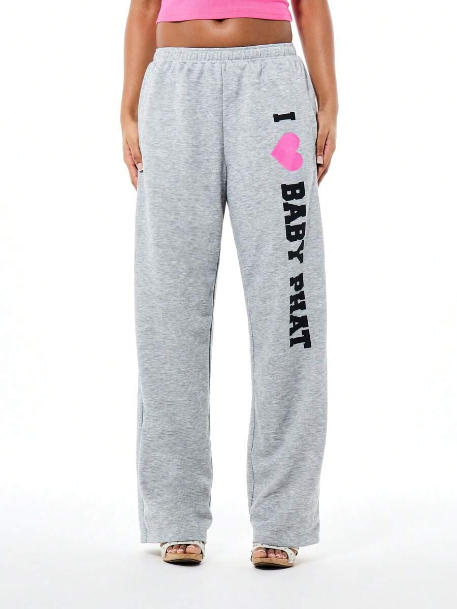 grey cotton graphic logo casual sweatpants