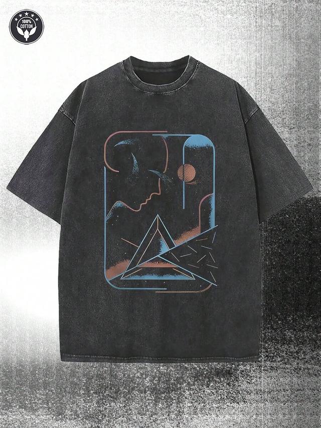 washed black space travel graphic cotton t-shirt