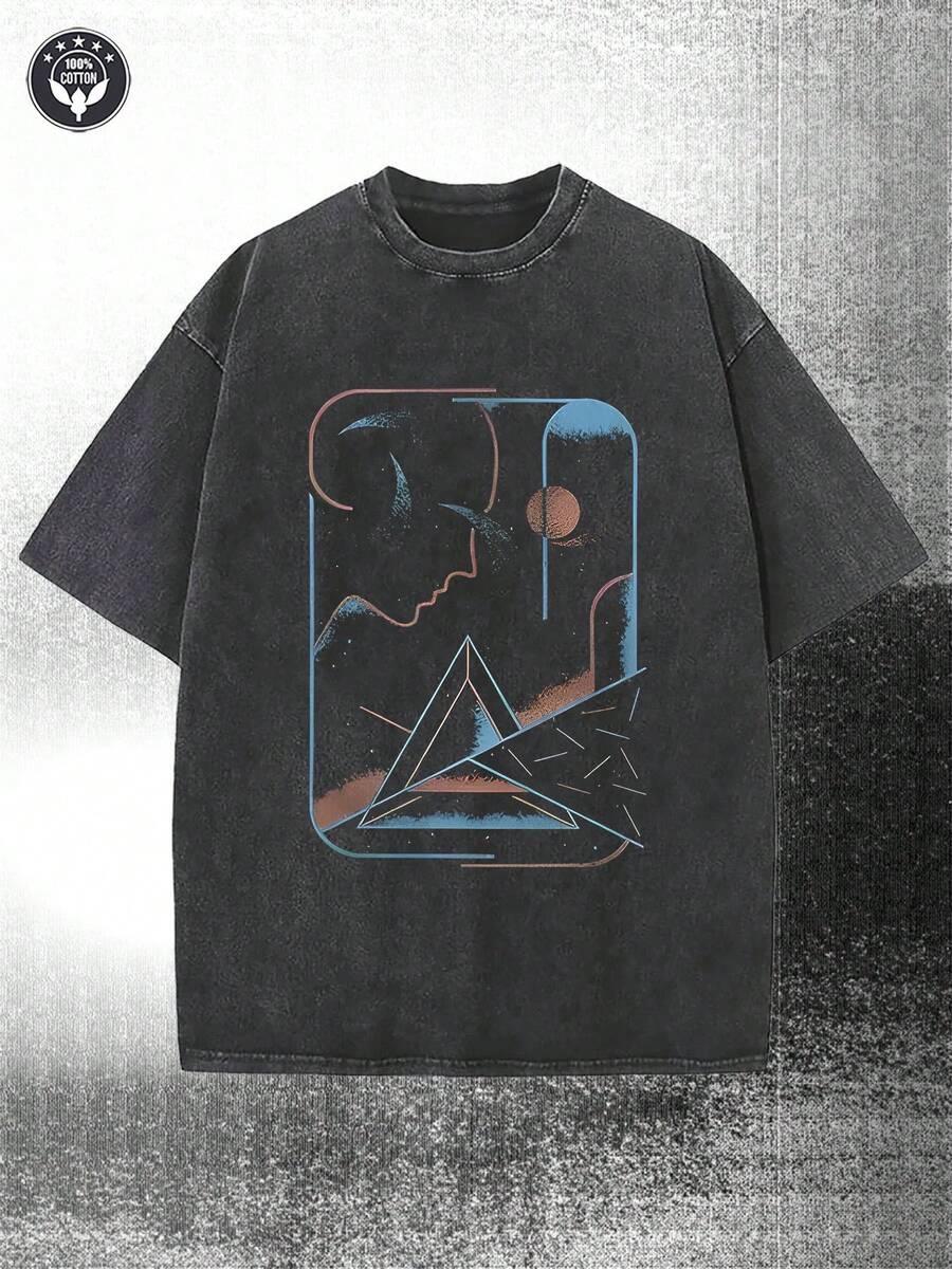 washed black space travel graphic cotton t-shirt