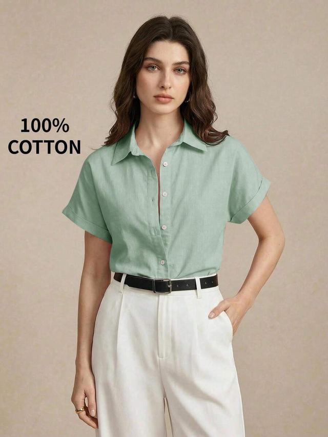 sage green cotton short sleeve button-up shirt