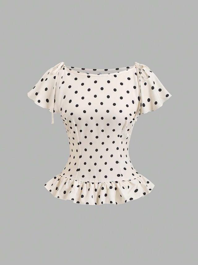sweetra women's polka dot pleated casual versatile blouse