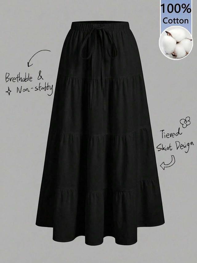 washed cotton black tiered casual vacation skirt