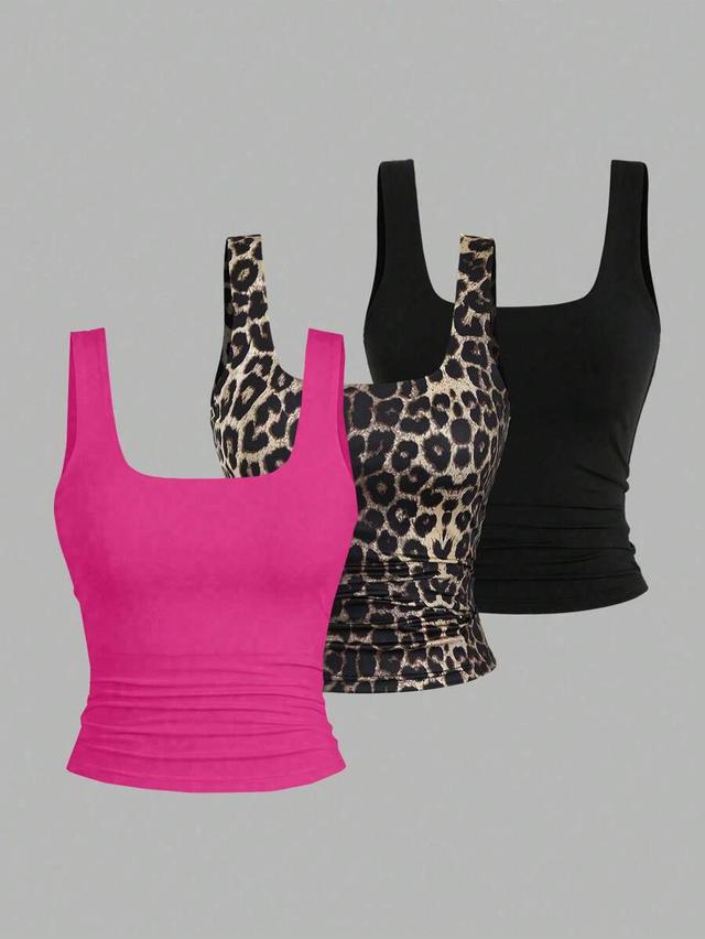 pink square neck pleated slim fit camisole top