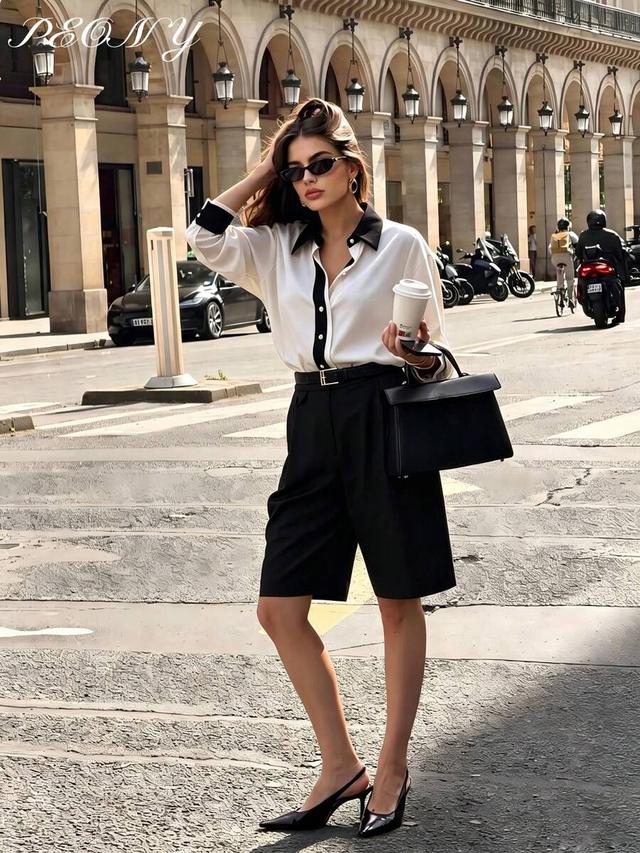 elegant colorblock button-up shirt with contrast trim