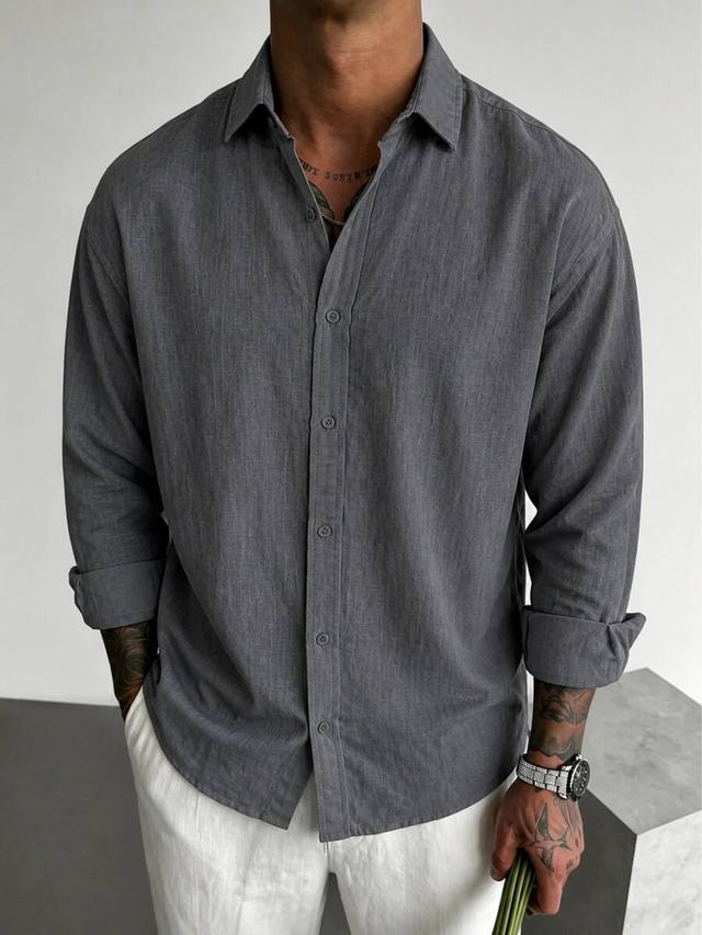 minimalist smart men's grey linen shirt